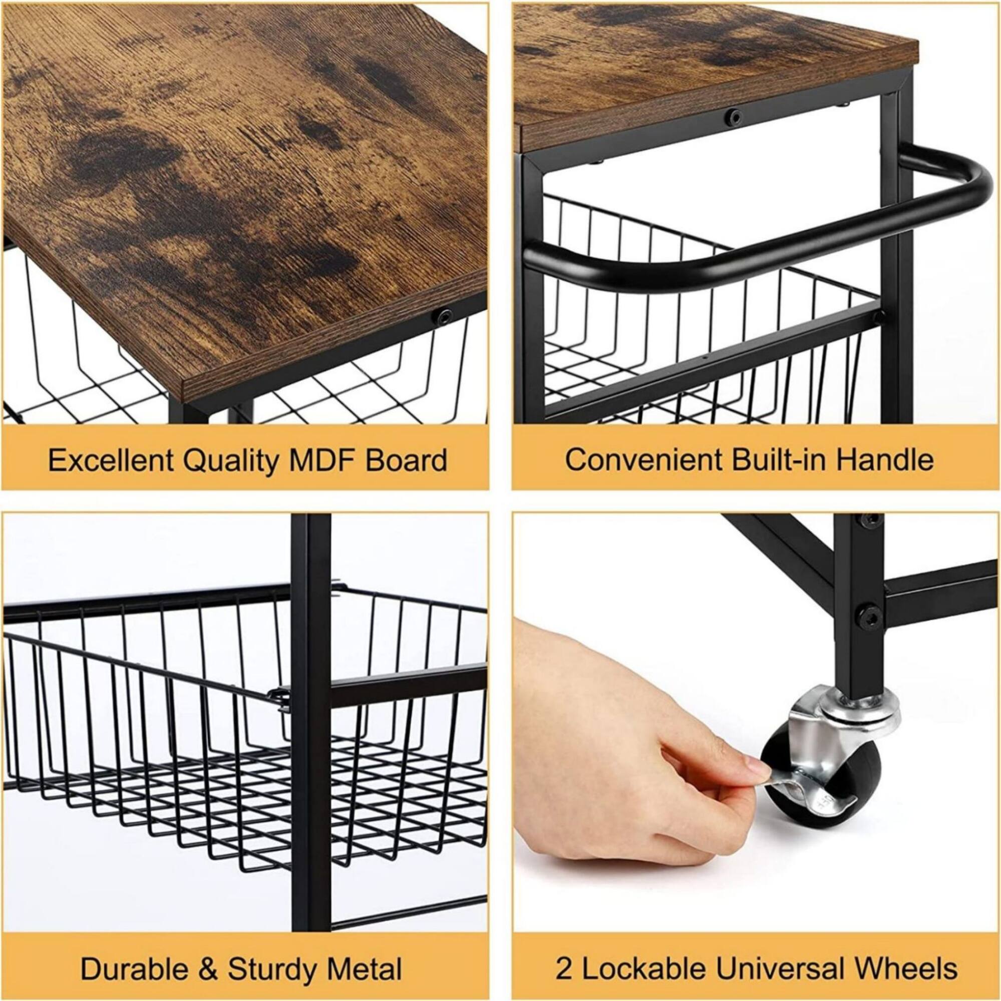 Black 4-Tier Metal Rolling Kitchen Cart